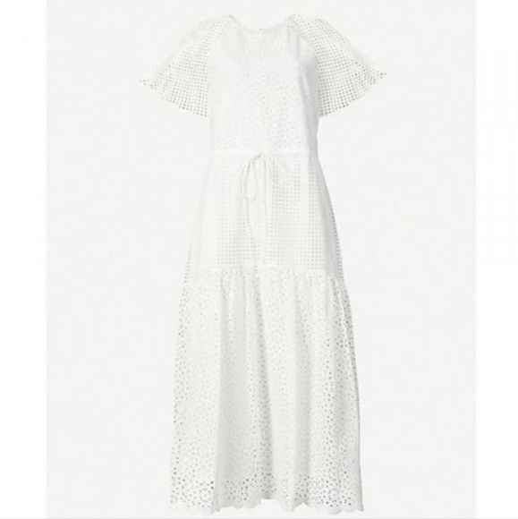 Diane Von Furstenberg Elegant White Eyelet Midi Tiered Dress Resortwear Sundress - Picture 4 of 14